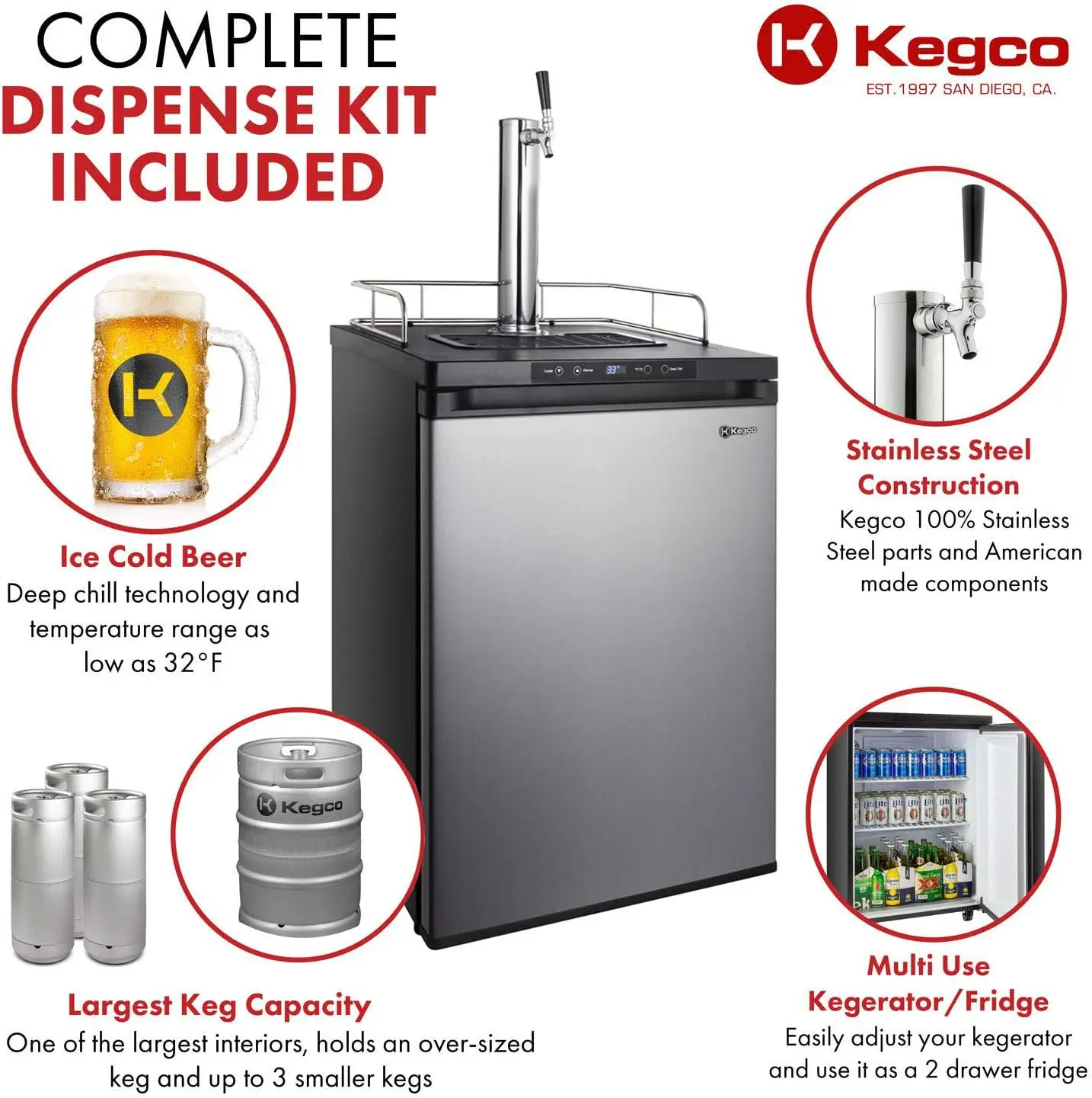 

Kegco K309SS-1 Keg Dispenser, Stainless Steel