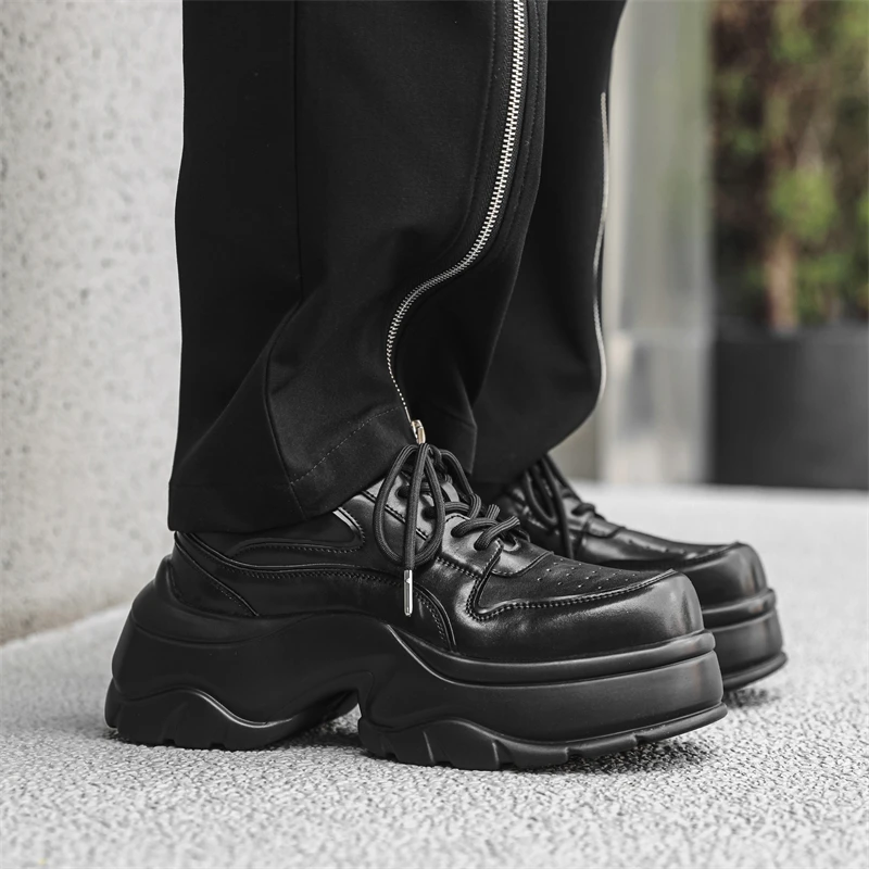 Original Design S/A New Street Sport Style Black Leather Height Increasing Shoes For Men\'s Teenagers Daily Dress Trend Shoes