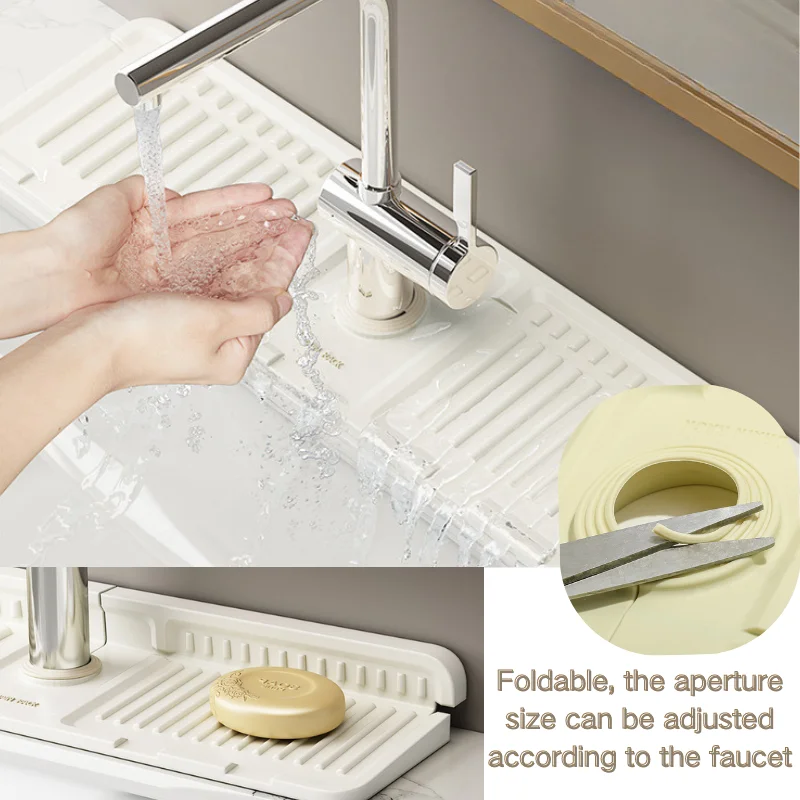 Silicone Sink Faucet Splash Guard Draining Rack Holder for Kitchen Bathroom Sponge Organizer Storage Foldable with Drain Spout