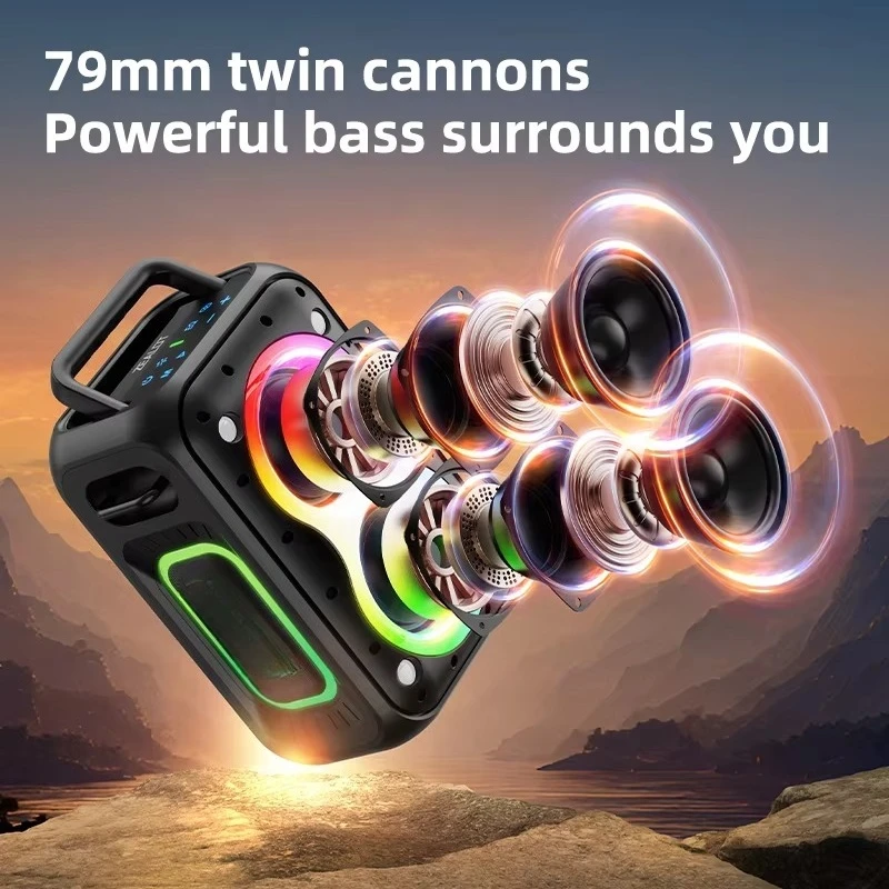 Portable Waterproof Wireless Speaker 60W 8000mAh RGB LED Light For Indoor Outdoor Party Square Dancing