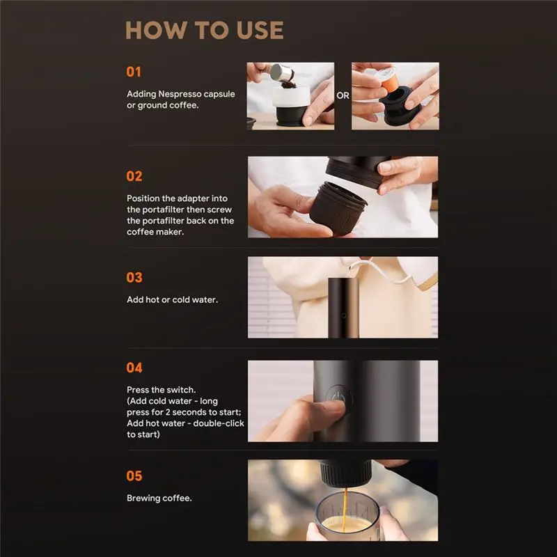 ABBZ-Wireless Portable Espresso Maker Capsule Coffee Powder Travel Coffee Maker Smart Extraction Wireless Heating Coffee Cup
