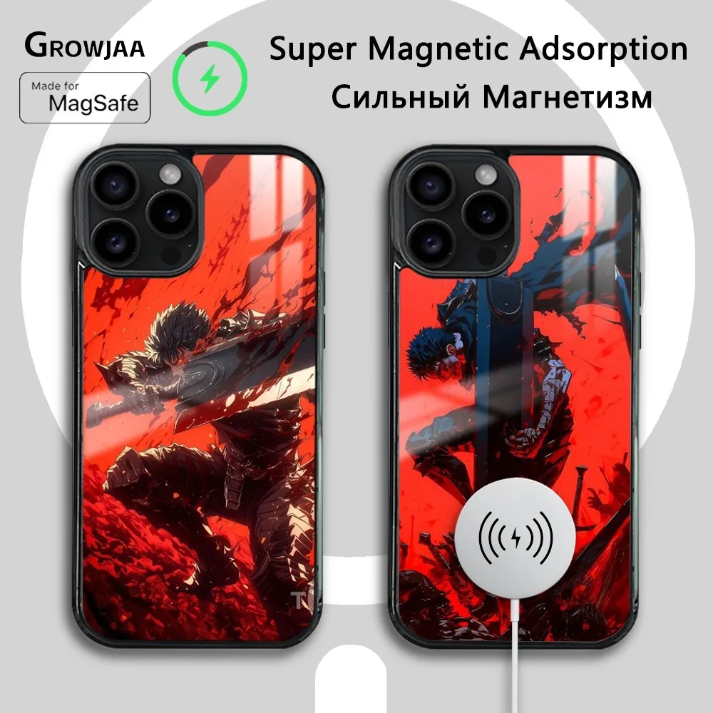 

Anime B-Berserk G-Guts Phone Case For iPhone 16 15 14 13 12 11 Pro Max Plus Mini Magsafe Mirror Wireless Magnetic Cover