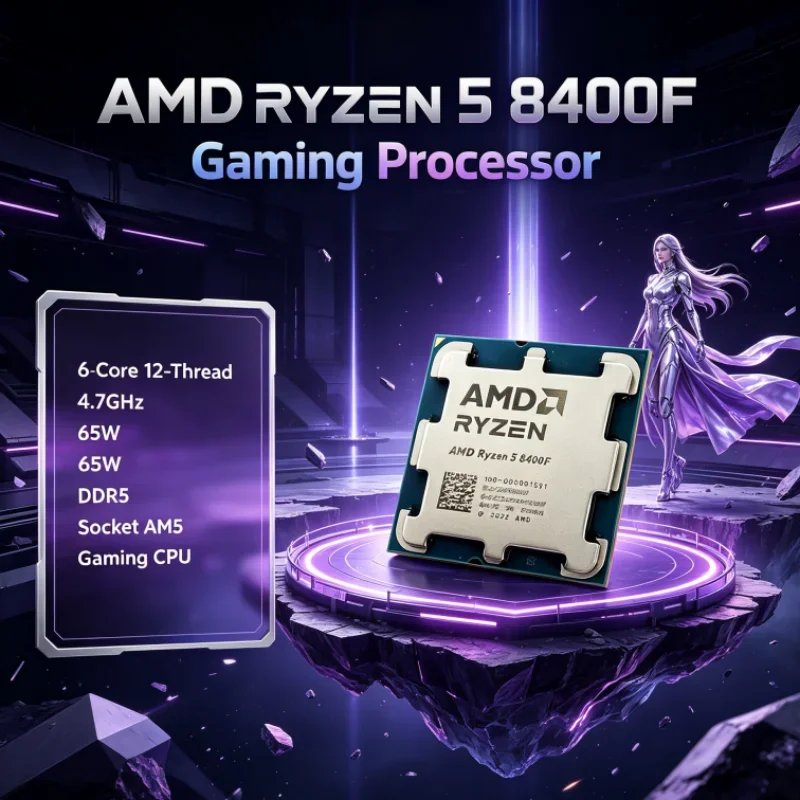 Ryzen 5 8400F AMD Desktop Processor 6-Cores 12-Threads 4.7GHz 65W Zen 4 DDR5 PCIe 4.0 Socket AM5 for Design