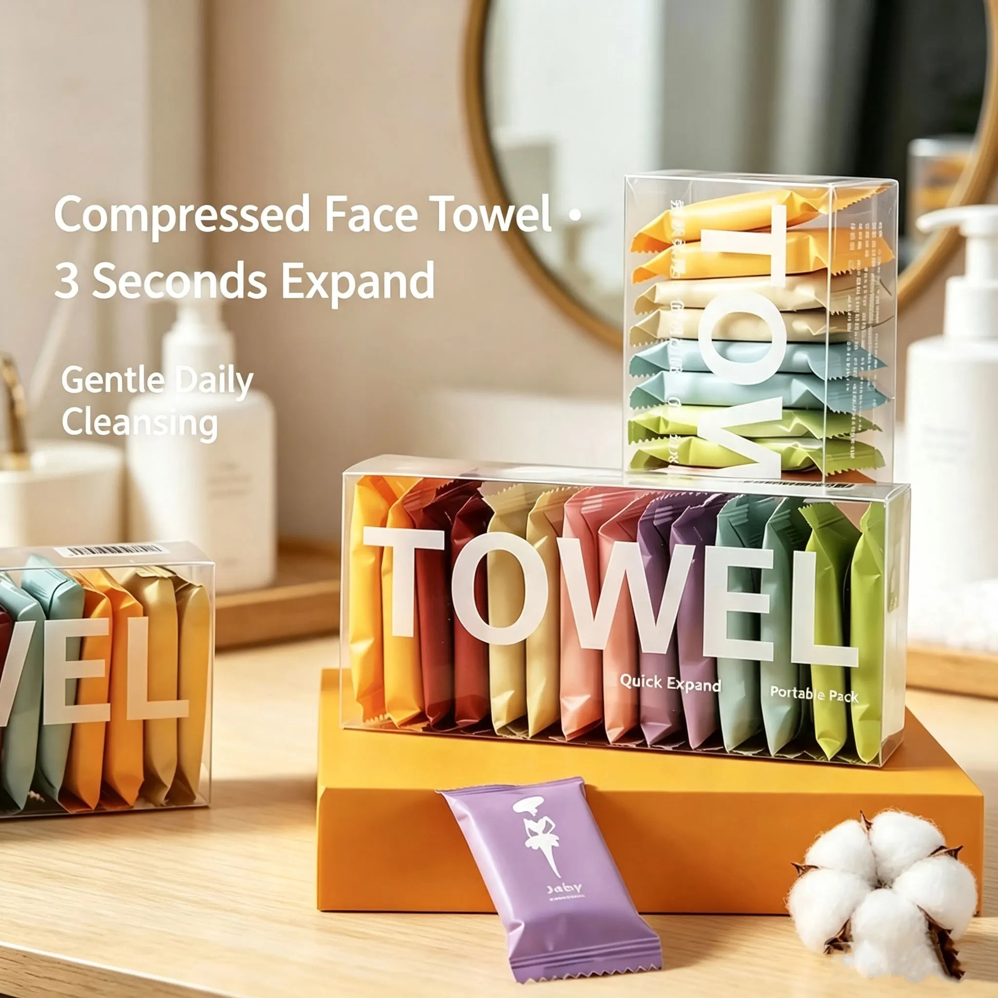 7/14Pcs/Box Compressed Towel Disposable Washcloth Portable Travel Towel Thickened Compressed Face Cleansing Beauty Square Towel