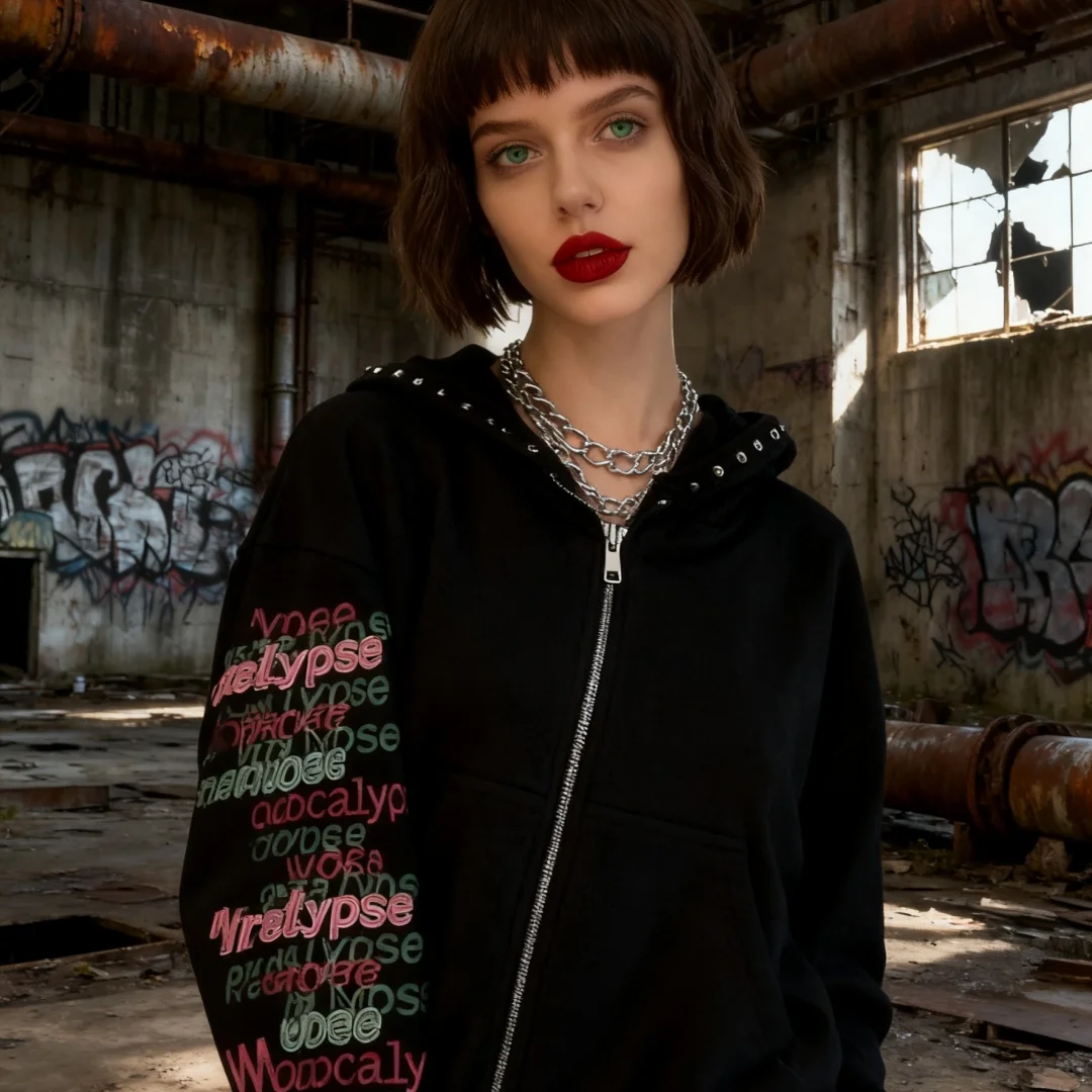 เสื้อฮู้ดลายเสือดาว Y2K แบบมีซิป สไตล์ลำลอง ทรงหลวม แฟชั่นสตรีทแวร์ เสื้อสเวตเชิ้ตพิมพ์ลายตัวอักษรสุดเทรนดี้