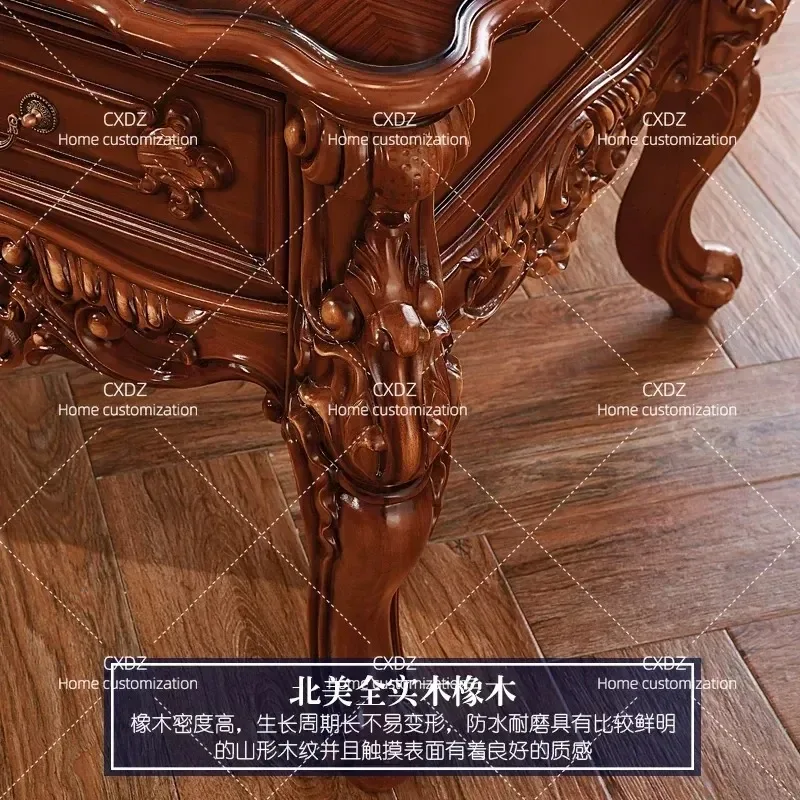 Solid Wood Carved Side Table European Style Lace Detail Square Corner Cabinet for Living Room High End Furniture Storage