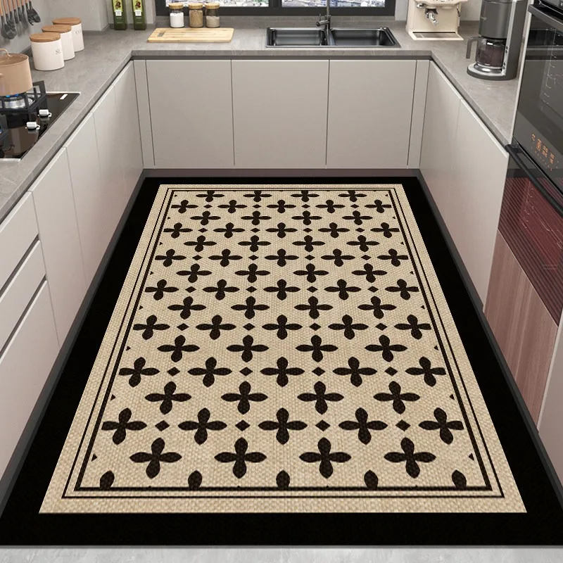 Kitchen Floor Mat Vintage Geometric Pattern Carpet Oil-proof Waterproof PVC Leather Washable Rugs Balcony Mats Коврик Для Кухни