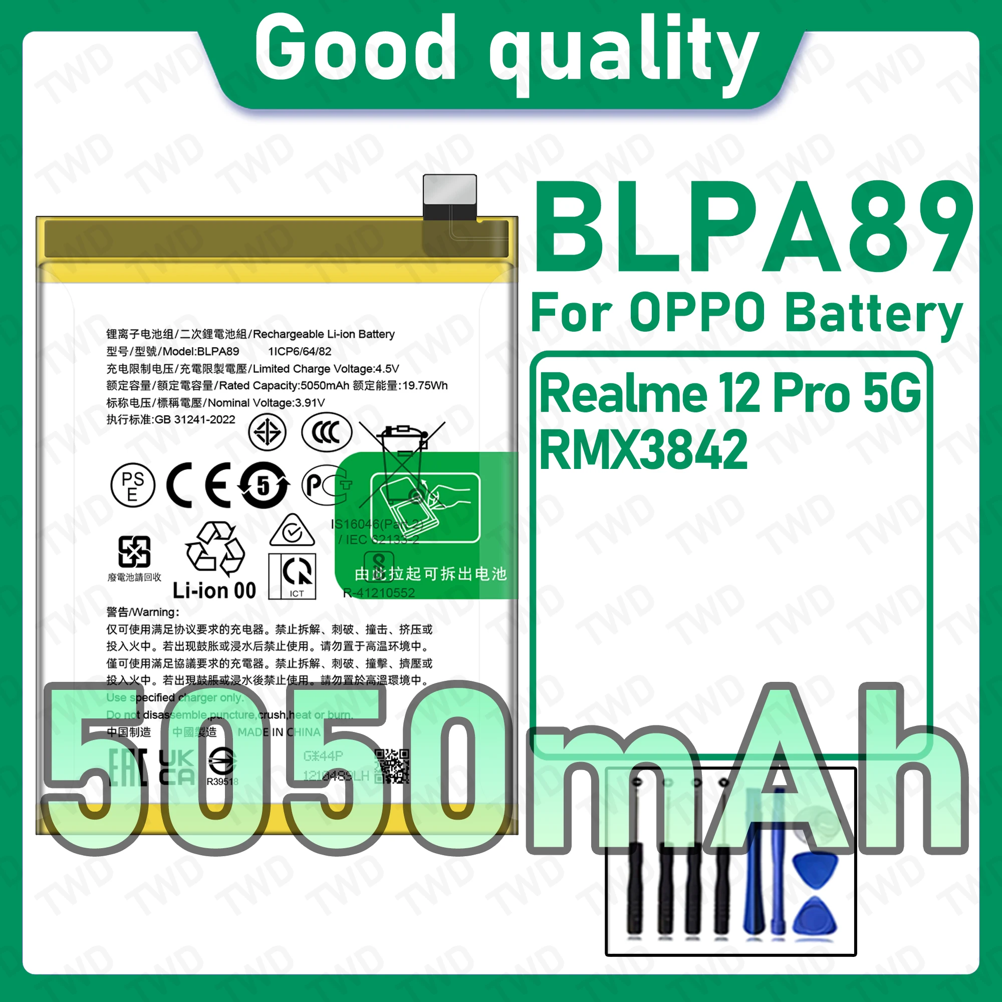 BLPA89 Brand New High Capacity Rechargeable Li-ion Replacement Battery For OPPO Realme 12 Pro 5G RMX3842 Bateria+Free Tool