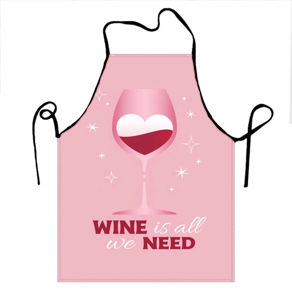 Wine Is All We Need Apron For Women Kitchen Cooking Gift With Wine Glass Design And Sparkles Pink Color