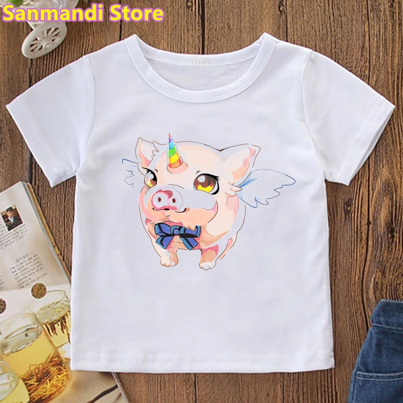 New Cute Pig Unicorn Print T-Shirt Girls/Boys Rainbow Angel Elephant Tshirt Kawaii Children'S Clothing Funny T Shirt Streetwear