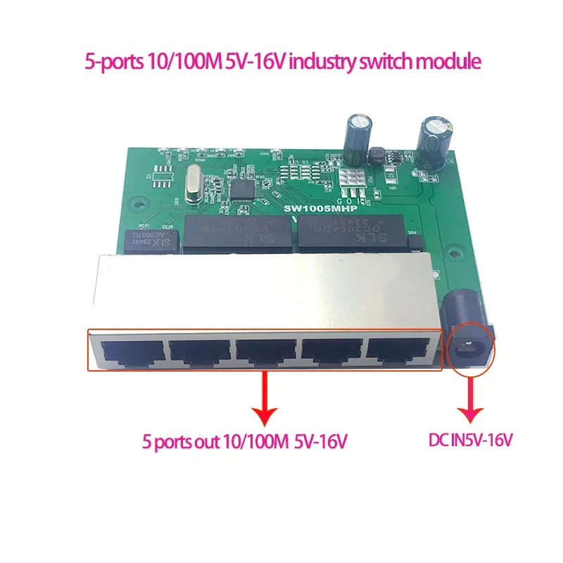 

Industrial grade wide temperature low power 5 port wiring splitter 10/100Mbps mini pin type micro network switch module