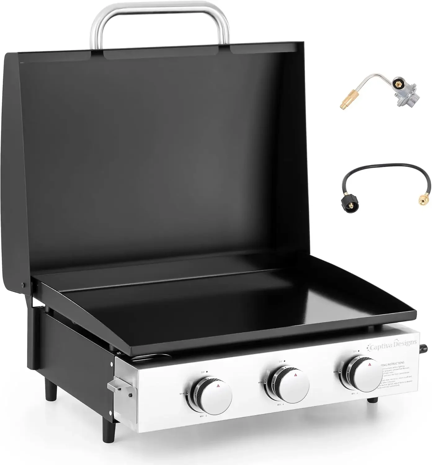 22 in Flat Top Grill with Ceramic Coated Cast Iron Pan, Portable Tabletop Propane Gas Griddle Grill for Camping, Outdoor