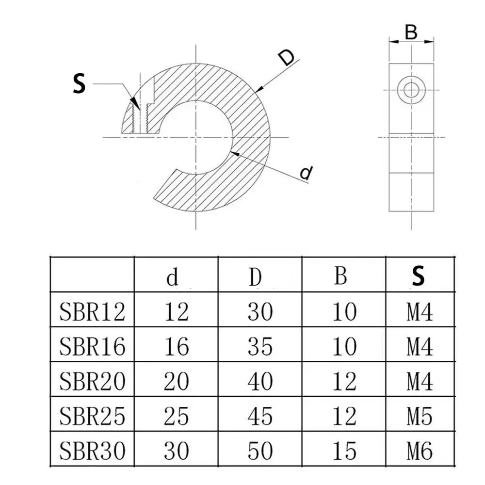 Collar de eje de riel lineal de tipo abierto SBR 16/20/25/30/35/40, anillo de límite de bloqueo fijo de aleación de aluminio con tornillos, herramienta de piezas CNC, 1 ud.