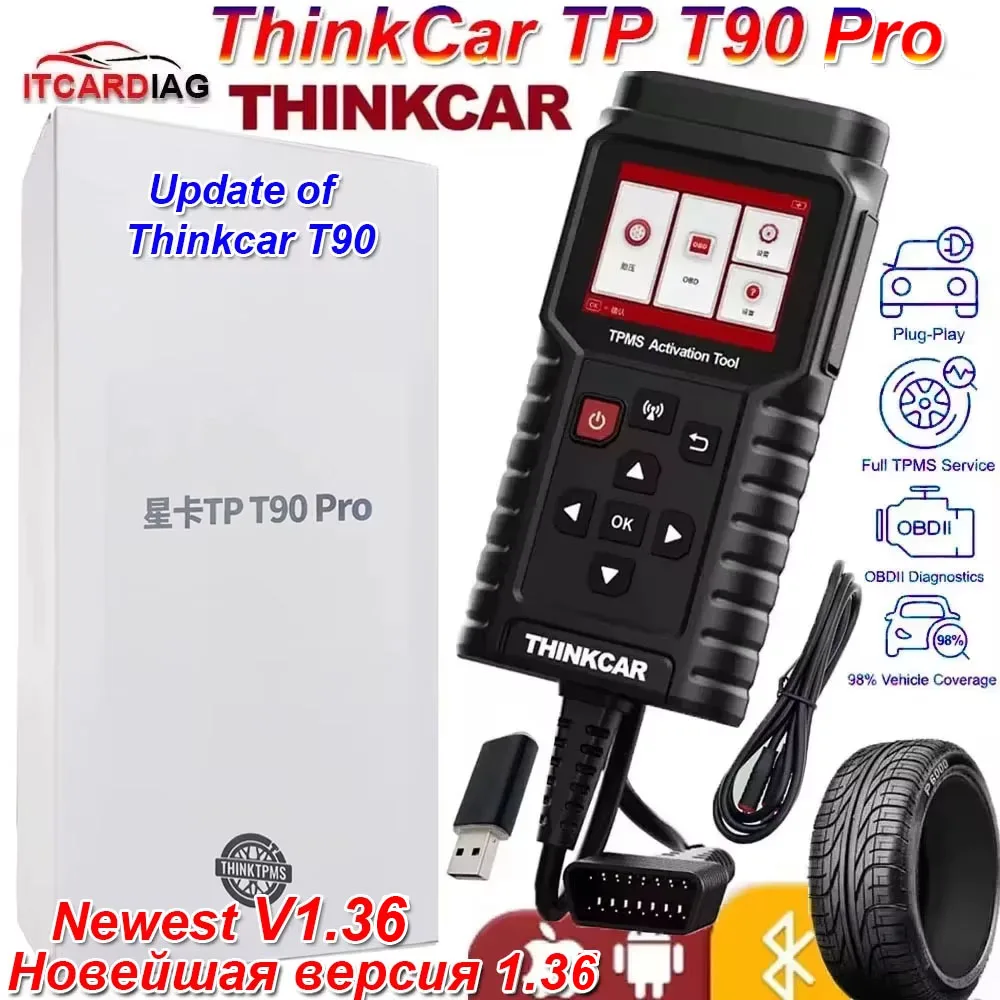 

V1.36 ThinkCar TP T90 Pro TPMS Activation Tool OBD2 Car Diagnose Fault Code Programmer Tire Pressure Sensor Tool PK Thinkcar G2