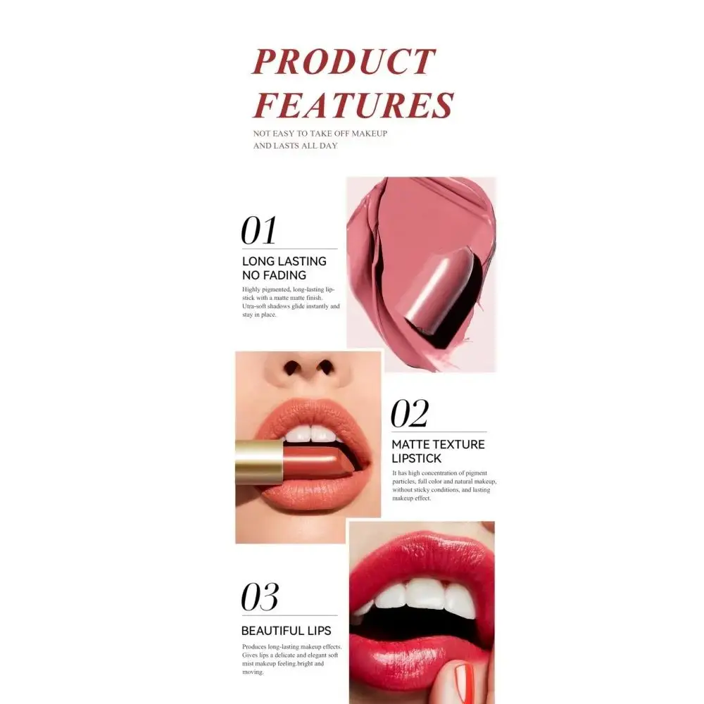 6 ชิ้น Matte Shiny Diamond ลิปสติกชุด Long Lasting Non Sticky Moisturizing Velvet Lip แต่งหน้าชุดเซ็กซี่สีแดง