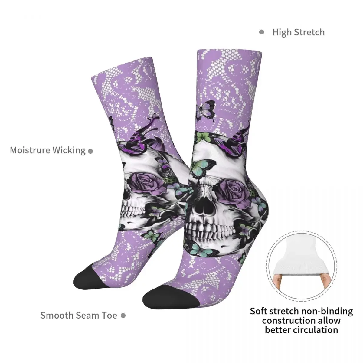 Gothic Lace Skull Suitcase Socks Harajuku High Quality Stockings All Season Long Socks Accessories for Man's Woman's Gifts