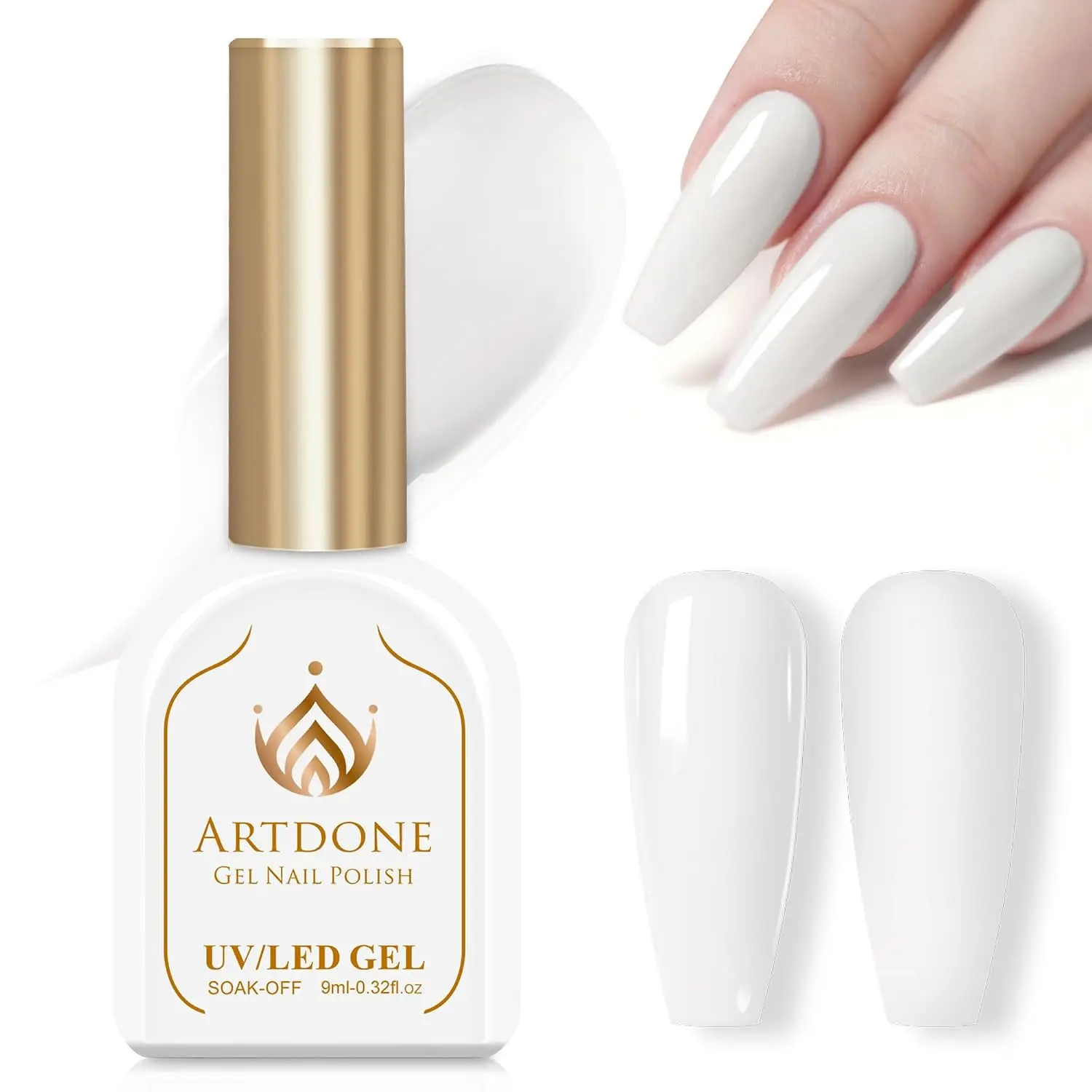 

Solid White Gel Nail Polish, Hema-Free, Soak Off, LED Lamp Needed, Neutral Shade for All Seasons, Manicure Art