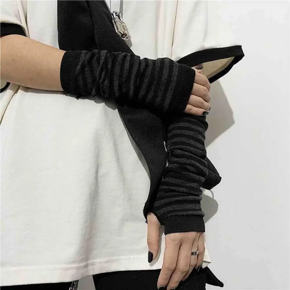 Winter Gloves for Women Striped Fingerless Gloves for Women Knitted Elbow Mittens for Winter Soft Stretchy Arm Warmers Christmas