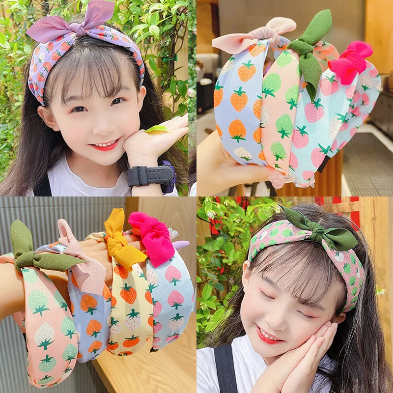 Print Floral Strawberry Plaid Cloth Bow Hairband for Girls Daily Life Hair Hoop Headband Headwear Children Hair Accessories