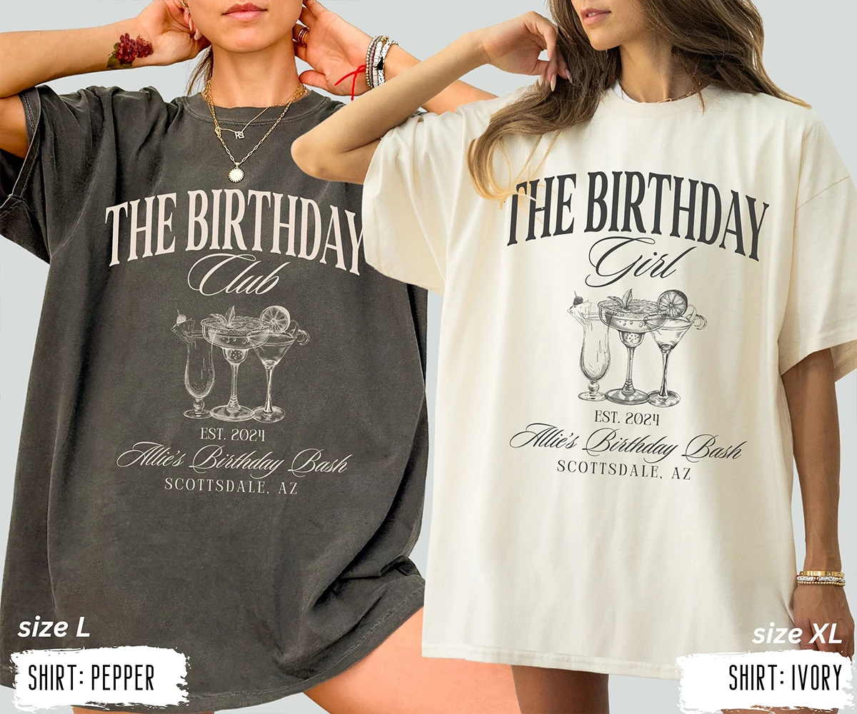 Benutzerdefinierte Geburtstagshemden der Geburtstagsklub Benutzerdefinierte Gruppenhemden Personalisierte Luxus-Geburtstags-lustiges Y2K-Top Tägliche trendige Streetwear