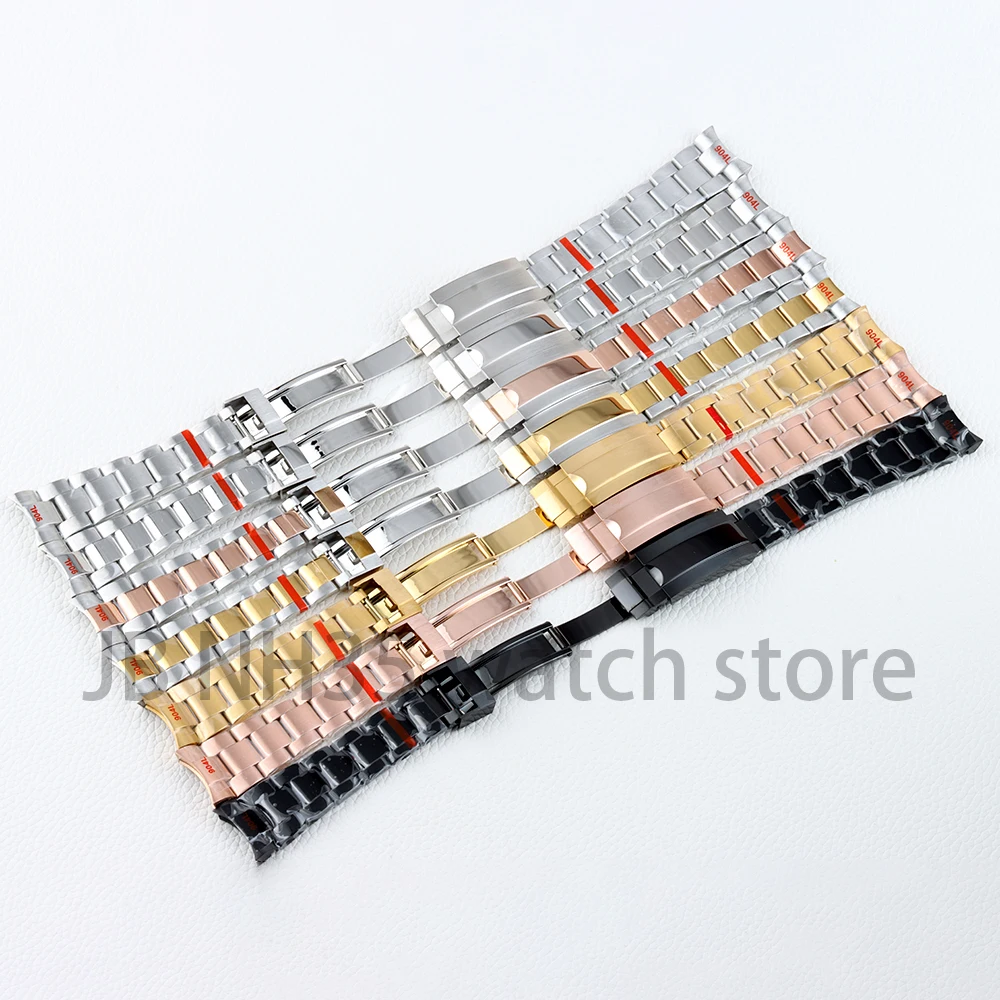 20mm Width Watchband 316L Stainless Steel Oyster Polished/Brushed Bracelet for SUB GMT Datejust Watch Case Parts Folding Buckle