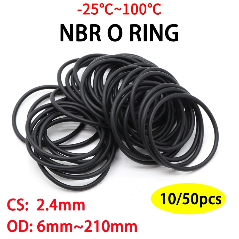 

10/50Pcs NBR O Ring Gasket Thickness CS 2.4mm OD 6~210mm Nitrile Rubber Round O Type Corrosion Oil Resist Sealing Washer Black