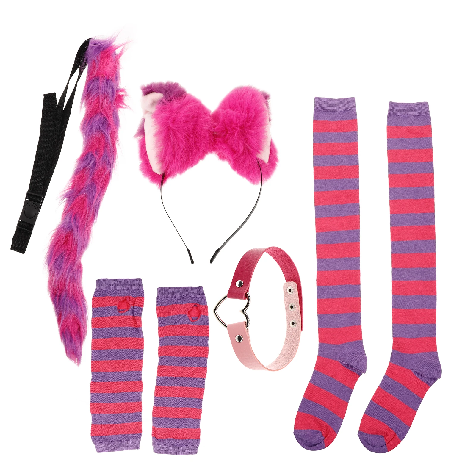 

6 Piece Cat Ears Headband Hair Tail Gloves Headdress Accessories Kit Carnival Halloween Costume Cosplay Decorative Animal Set