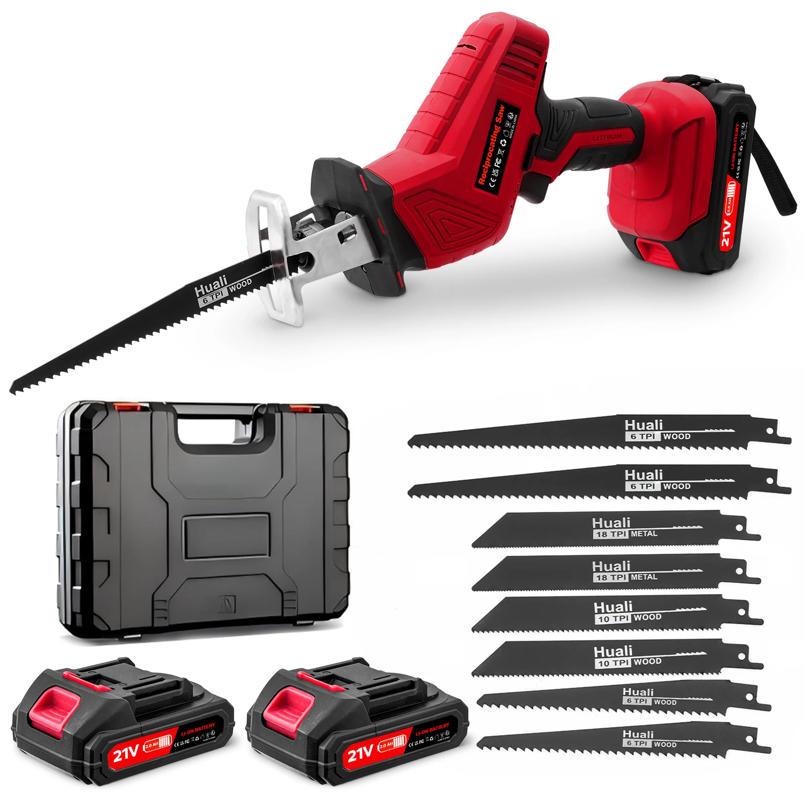 21V Cordless Reciprocating Saw 8 Piece Saw Blade Kit with LED Light Variable Speed Electric Power Tool for Wood Metal Pipe Cutting image 3