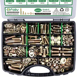 523PCS Grade 8 Bolts and Nuts Assortment Kit, Heavy Duty Nut and Bolt Assortment, 1/4-20 5/16-18 3/8-16 SAE Hex Bolts