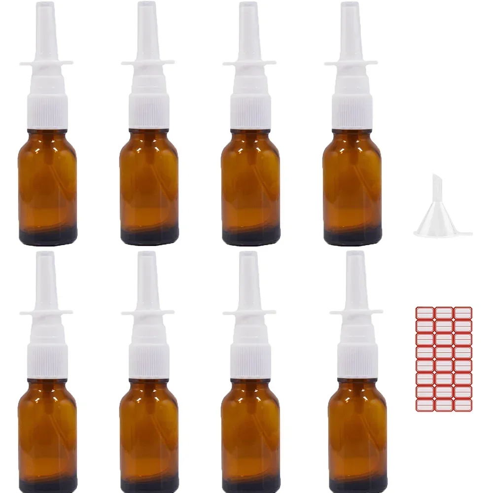 20ml Amber Glass Refillable Mist Spray Bottles Empty Mini Travel Cosmetic Liquid Storage Containers with Funnel & Label Stickers