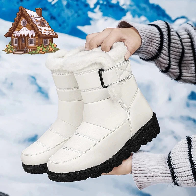 

Ladies' boots, winter short snow boots, lined and warm, thickened, outdoor white high-top boots, anti-slip, sports thick-soled,