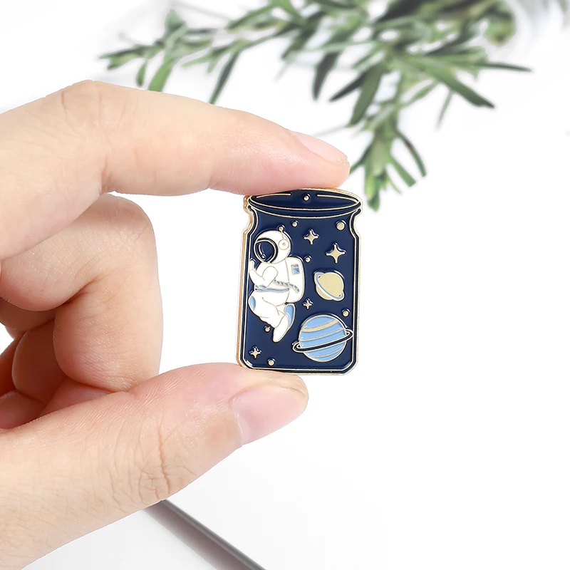 Astronaut and Whale Enamel Pin Adventure Ocean Drifting Wishing Bottle Brooches Bag Lapel Pin Badge Jewelry Gift for Friends