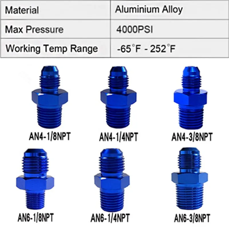 Blue Black Universal AN4 AN6 AN8 Flare Male to NPT Thread Straight Fuel Oil Air Hose Fitting Pipe Adapter Car Auto Accessories