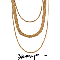 Yhpup Waterproof Stainless Steel Layered Snake Chain Stacking Necklace Metal Distinctive Attractive Jewelry 18K PVD Plated