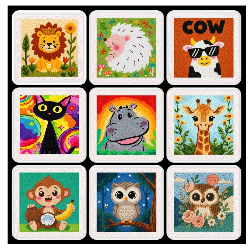 

Cute Animal punch needle embroidery set Cross stitch kits crafts Embroidery frame Yarn Painting Arts for adults Diy Gift 25x25cm