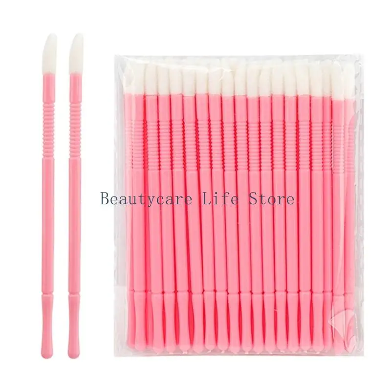 652C 100PCS Disposable Lip Brushes with Anti Slip Grips for Precise Lip Gloss Application Flocking Tip Makeup Tool