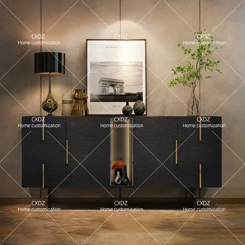 Modern Light Luxury Entrance Cabinet High End Villa Living Room Multi Functional Storage Unit with Glass Door and LED Lamp