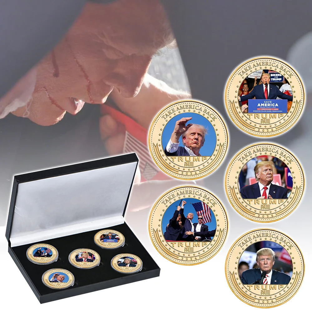 2024 Donald Trump Campaign Attack Commemorative Challenge Coins Collection Set Trump Birthday Christmas Gift for Supports Father