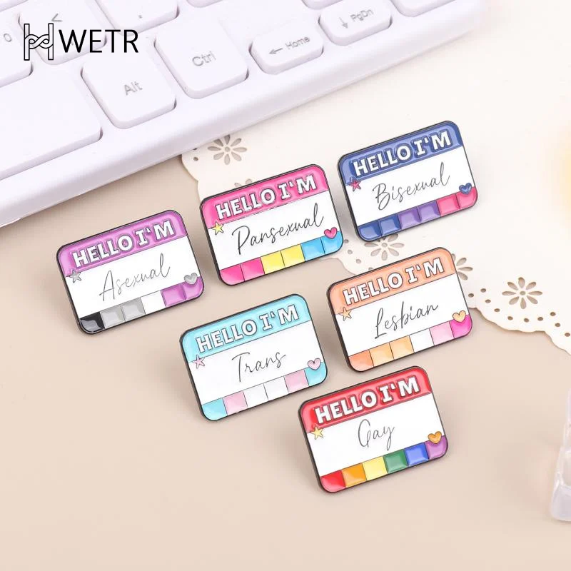 Hello I'm Enamel Pins BI Pan Asexual Trans Gay Lesbian Brooches Lapel Badges Pride Rainbow Color Dialog Box Jewelry