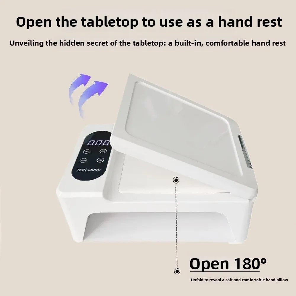 Press on Nail Lamp Multifunctional Flip Design 96 LEDs Large Space Hand Rest Dual Hand Nail Curing Lamp  Tool