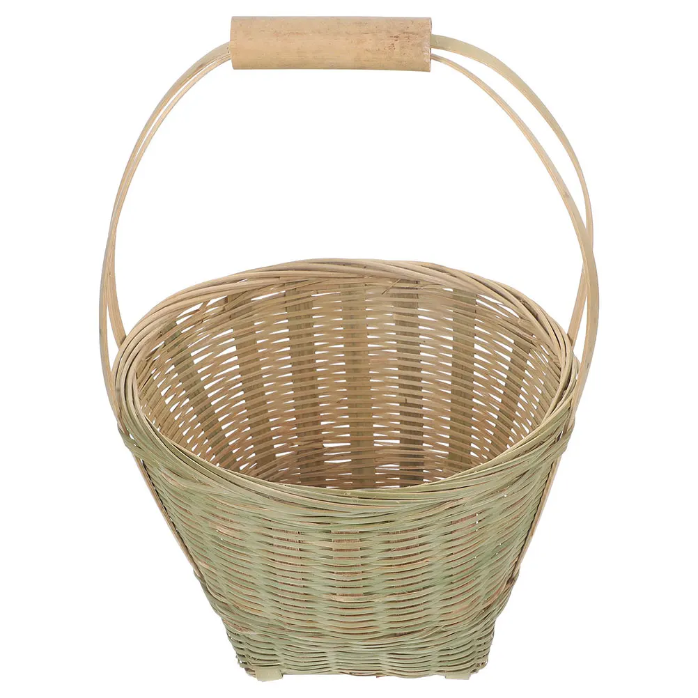 

Bamboo Picnic Basket Large Capacity Flowers Weaving Baskets Handles Shopping Hand Woven Durable Storage Home Decoration