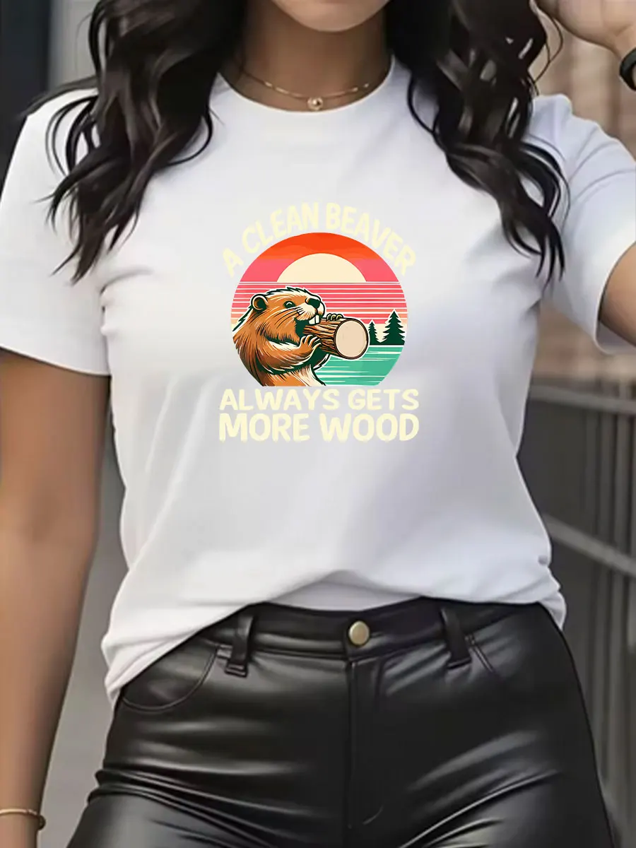A Clean Beaver Always Gets More Wood T-Shirt Funny Adult Joke Graphic Casual Fashion Loose Tshirt Streetwear Hip Hop Y2k Man Tee