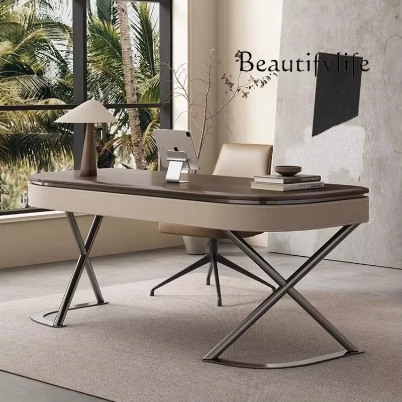 X Scrivania moderna e minimalista, scrivania in pelle di design, scrivania per computer premium, tavolo da studio antico per la casa
