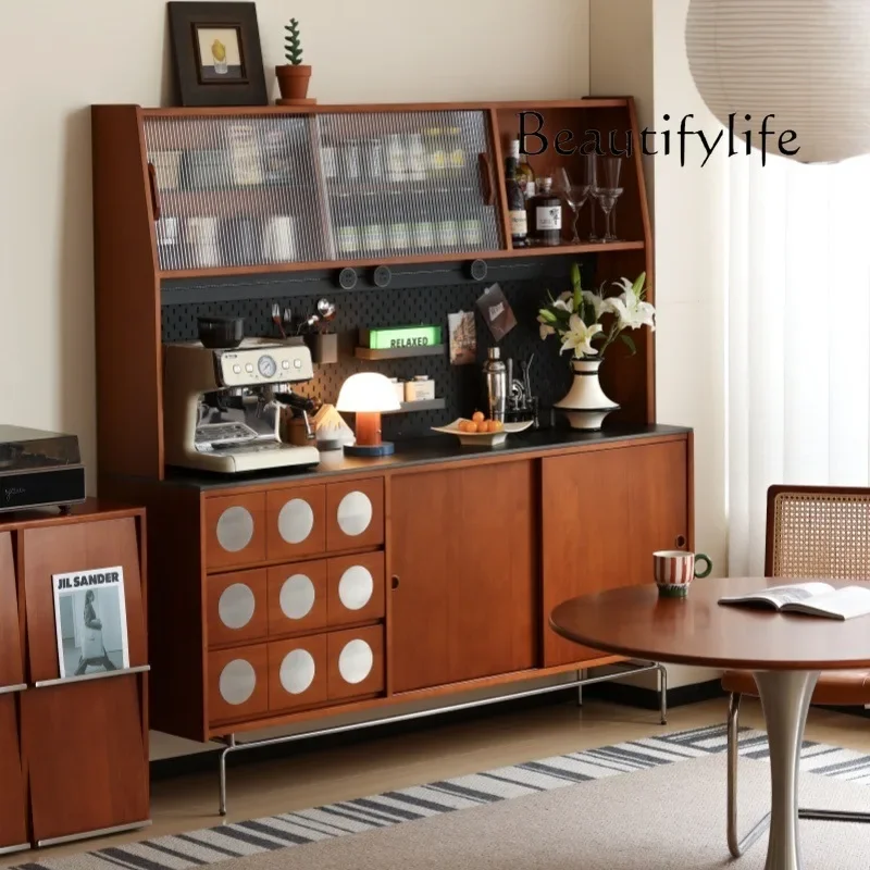 X36 Nordic Medieval Solid Wood Dining Side Cabinet Integrated Against The Wall Rock Slab Tea Japanese Retro Storage High Cabine