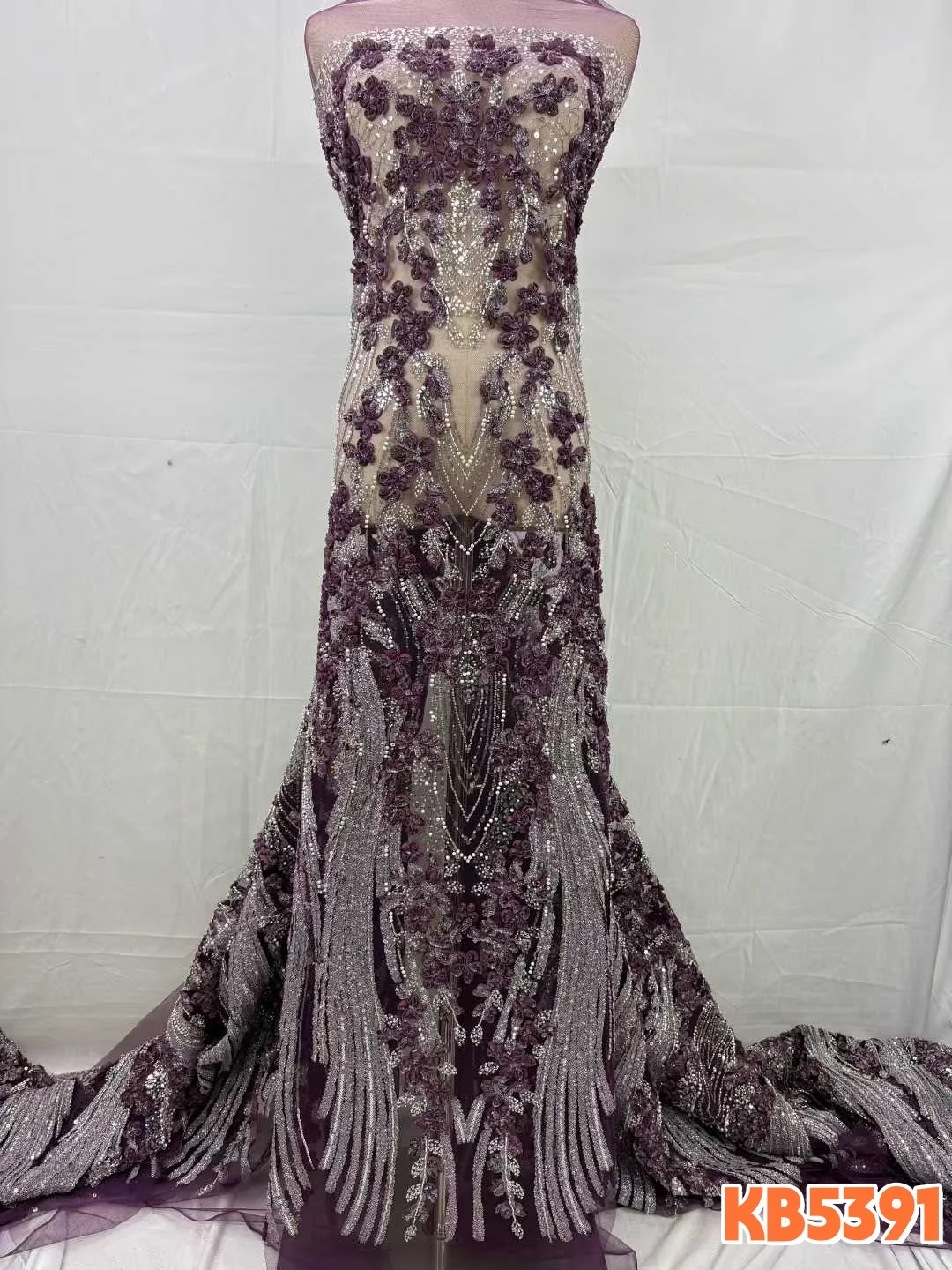 

Роскошные кружева со скидкой, 5 ярдов, высококачественная ткань для вечерних платьев, белая ткань с бисером, блестящая сетчатая ткань для шитья KB5391