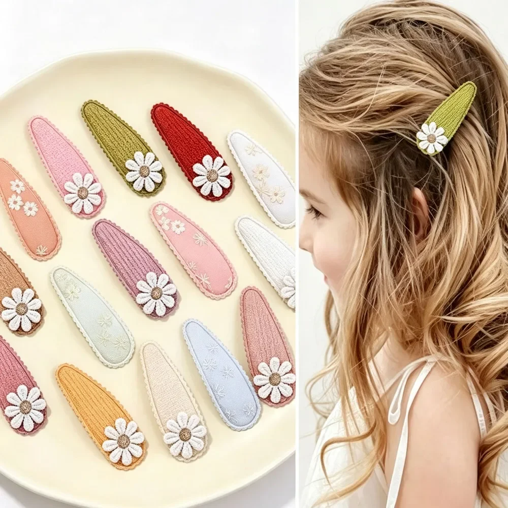 2PCS Kids Side Hair Clips, Fabric Prick Ball BB Clips with Daisy Butterfly Decor, Girls Toddler Daily Hair Accessories