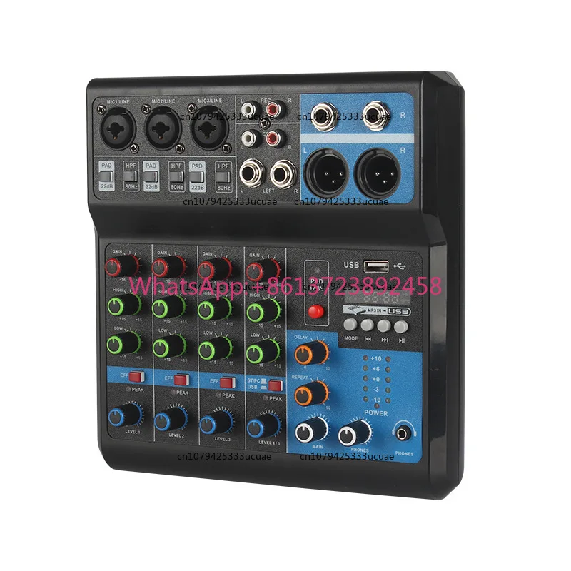 Small 5-way Mixer Live Streaming Recording DJ Phone Computer Sound Card USB Bluetooth Mixing Effects Device