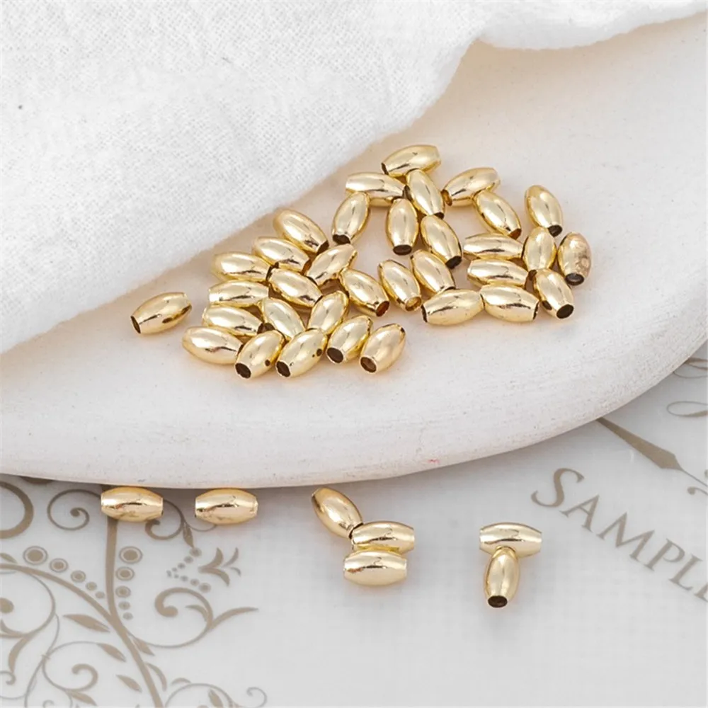 100pcs 2x4mm 14K Gold Color Protection Accessories, Small Rice Beads, Smooth Surface, DIY Handmade Jewelry