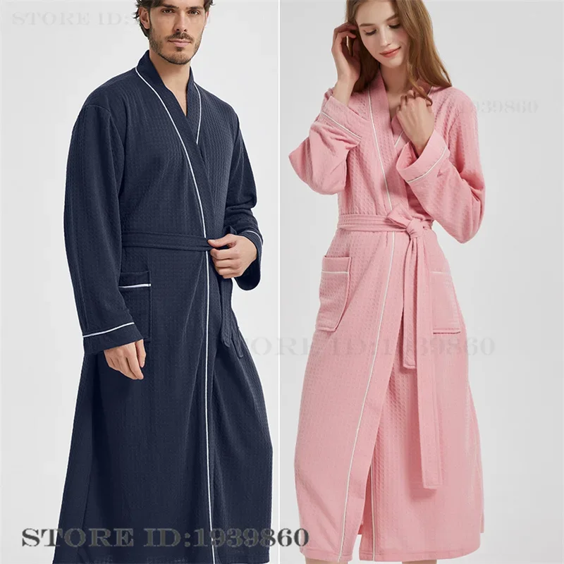 At Casual Couple Robe Homewear pour femme, Kimono long gaufré, Peignoir, Vêtements de nuit, Chemise de nuit, Vêtements de détente, Printemps, Automne, Nouveau