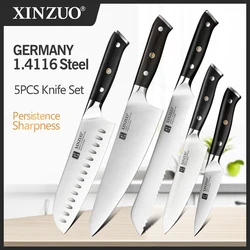 XINZUO 1-5PCS Stainless Steel Knives Set GERMANY 1.4116 Steel Chef Bread Utility Santoku Petty Knives Cooking Tools Ebony Handle